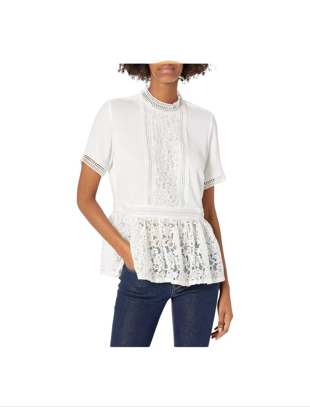 Catherine Malandrino Off White Lace Peplum‎ Mock Neck Blouse Top NWT Size S